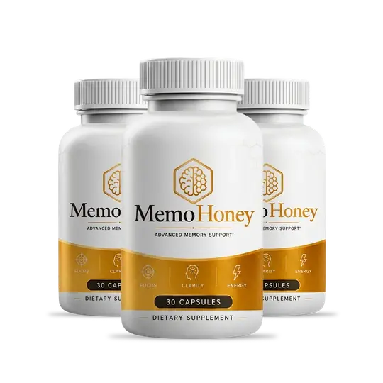 Three bottles of Memo Honey Advanced Memory Support capsules