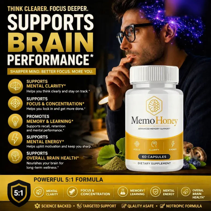 Memo Honey supports brain performance: mental clarity, focus, memory and learning, mental energy, overall brain health